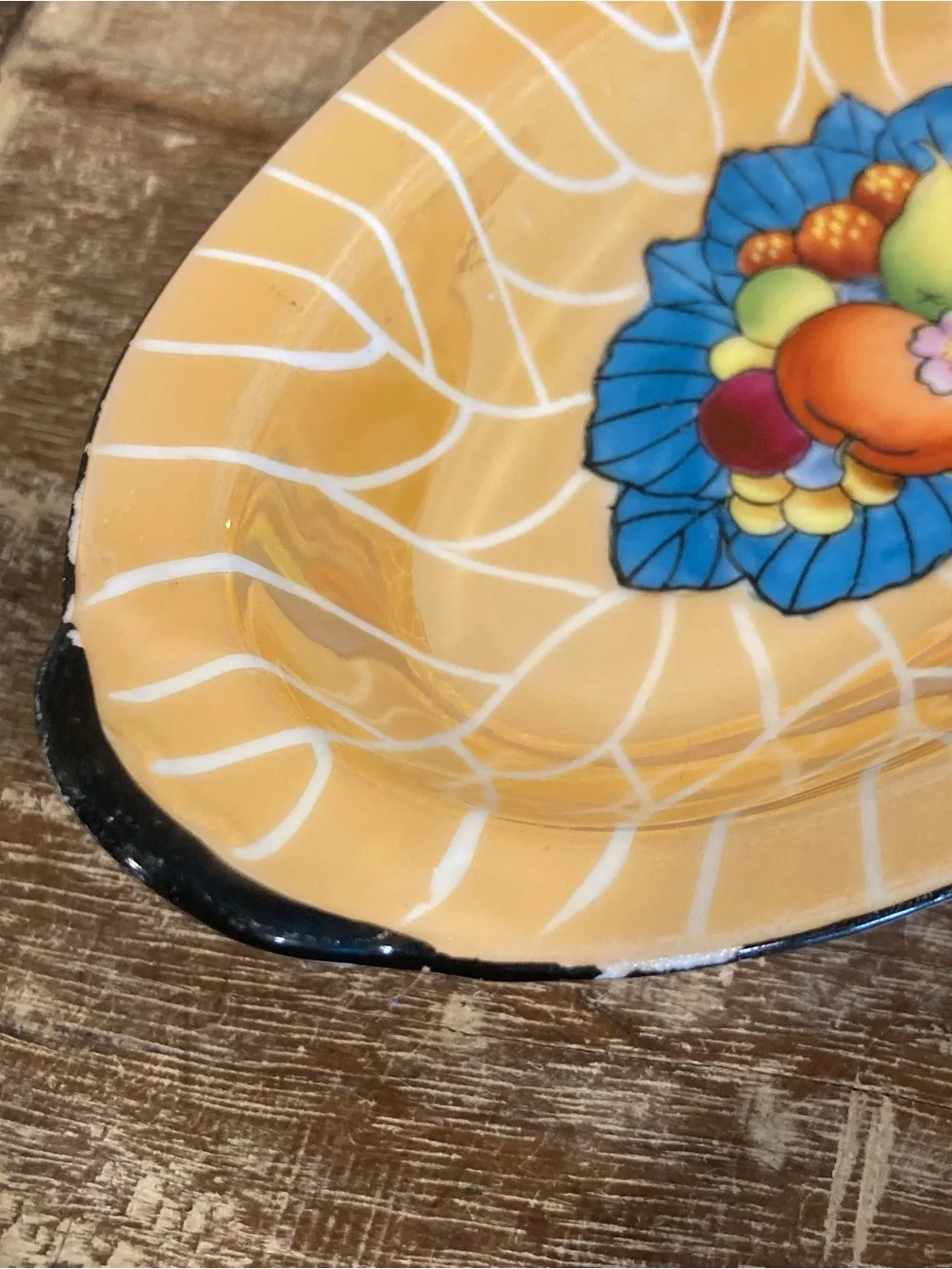 Vintage Noritake Peach Lusterware Oval Dish With Black Trim 8.5” Long